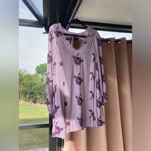 FREE PEOPLE EMMA SWING DRESS IN LIGHT PURPLE WITH DARK PURPLE EMBROIDERY SM